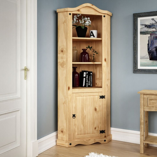 Vida Designs Corona Rustic 1 Door Corner Bookcase Display Unit 1