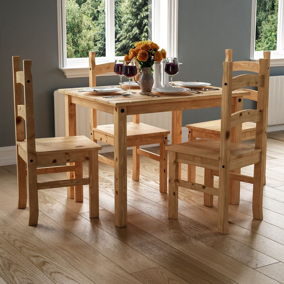 Corona 4 Seater Dining Table Chairs Set Pine Wood