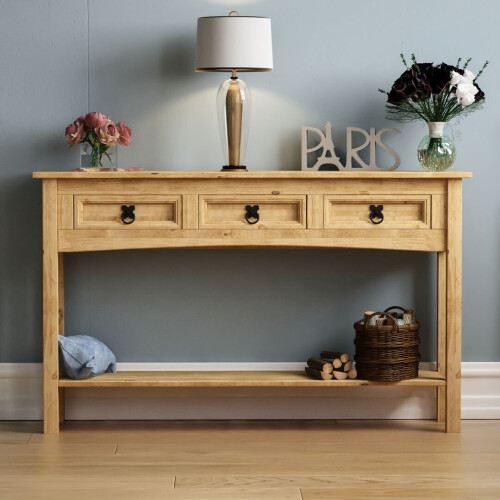 Home Discount Corona 3 Drawer Console Table Hallway Storage Pine 1