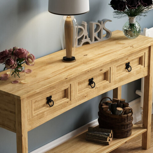 Home Discount Corona 3 Drawer Console Table Hallway Storage Pine 2
