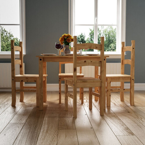 Home Discount Corona 4 Seater Dining Table Chairs Set Pine Wood 1