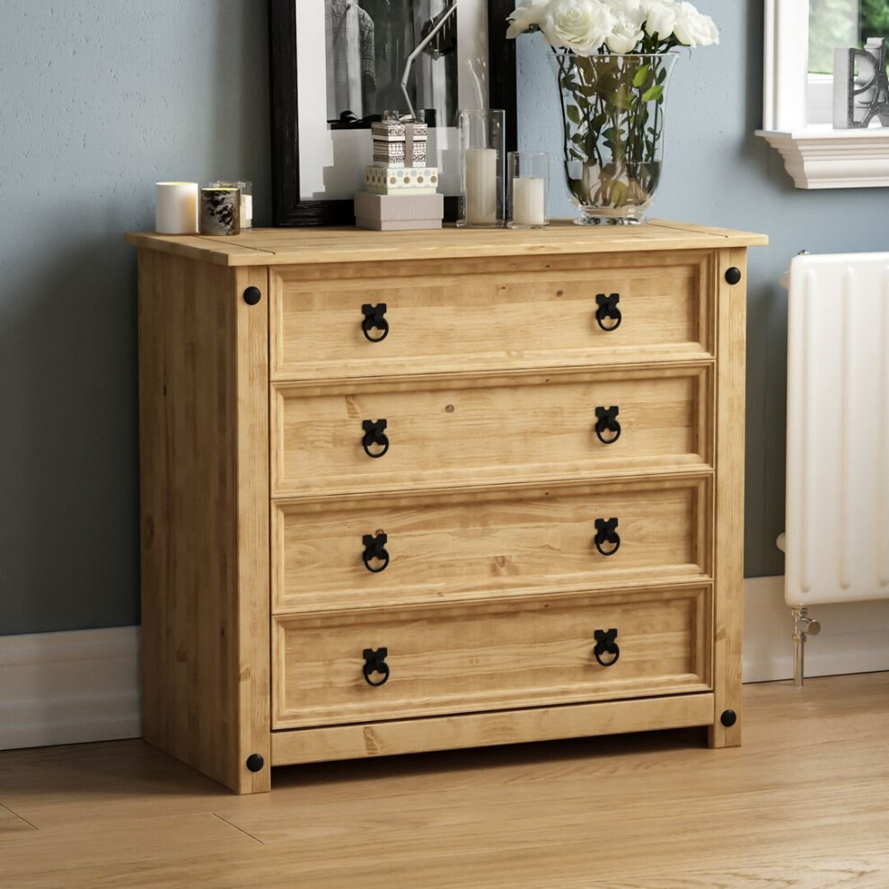 Corona 4 Drawer Chest Bedroom Storage Rustic Pine