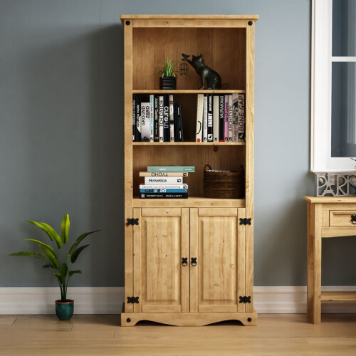 Home Discount Corona 2 Door Bookcase Cabinet Shelf Storage Pine 1
