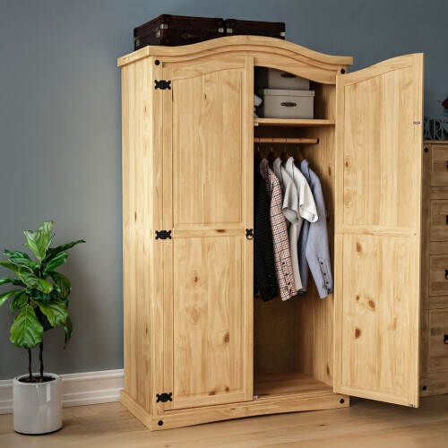 Home Discount Corona 2 Door Wardrobe Hanging Rail Shelf Rustic 2