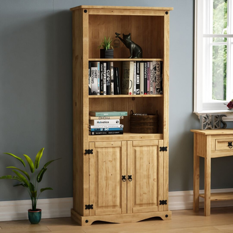 Corona 2 Door Bookcase Cabinet Shelf Storage Pine