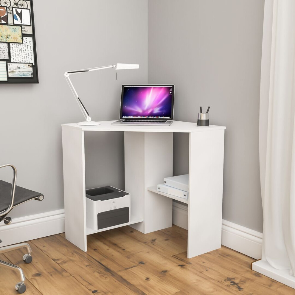 (White) Hetton Corner Computer Desk PC Office Study Table