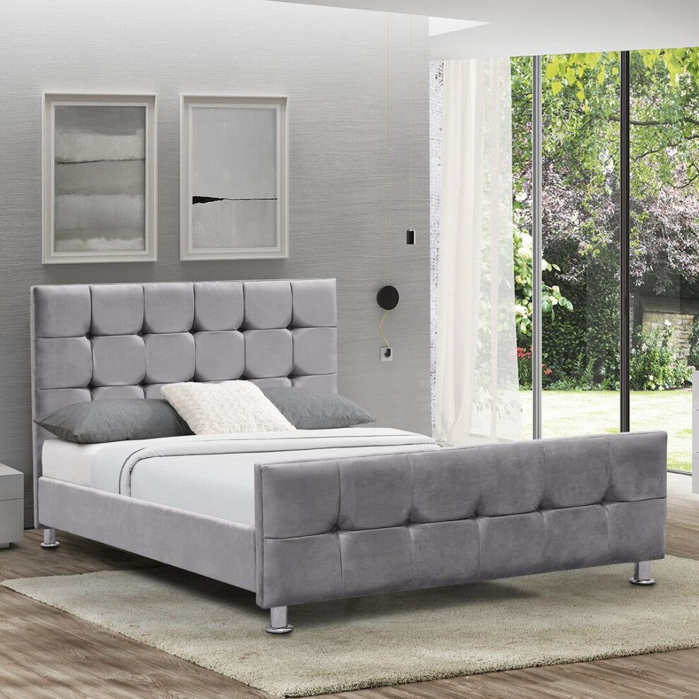 (Light Grey Velvet, Double) Valentina Bed Frame Upholstered Padded Velvet