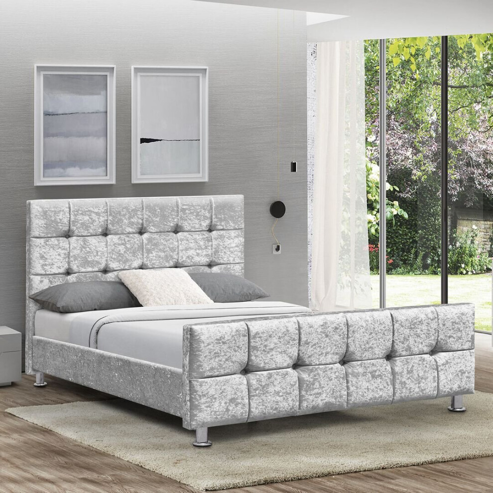 (Crushed Velvet Silver, King Size) Valentina Bed Frame Upholstered Padded Velvet