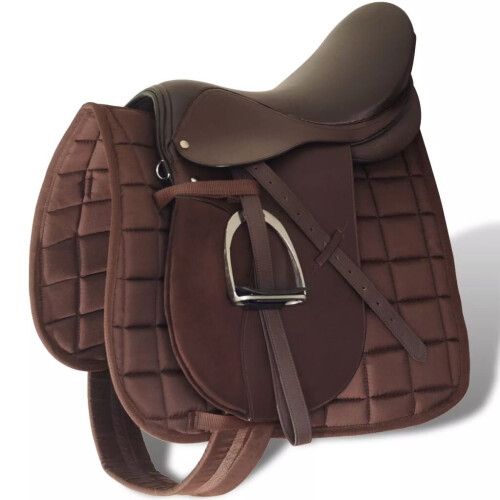 VidaXL Horse Riding Saddle Set 17.5" Real Leather Brown 18 cm