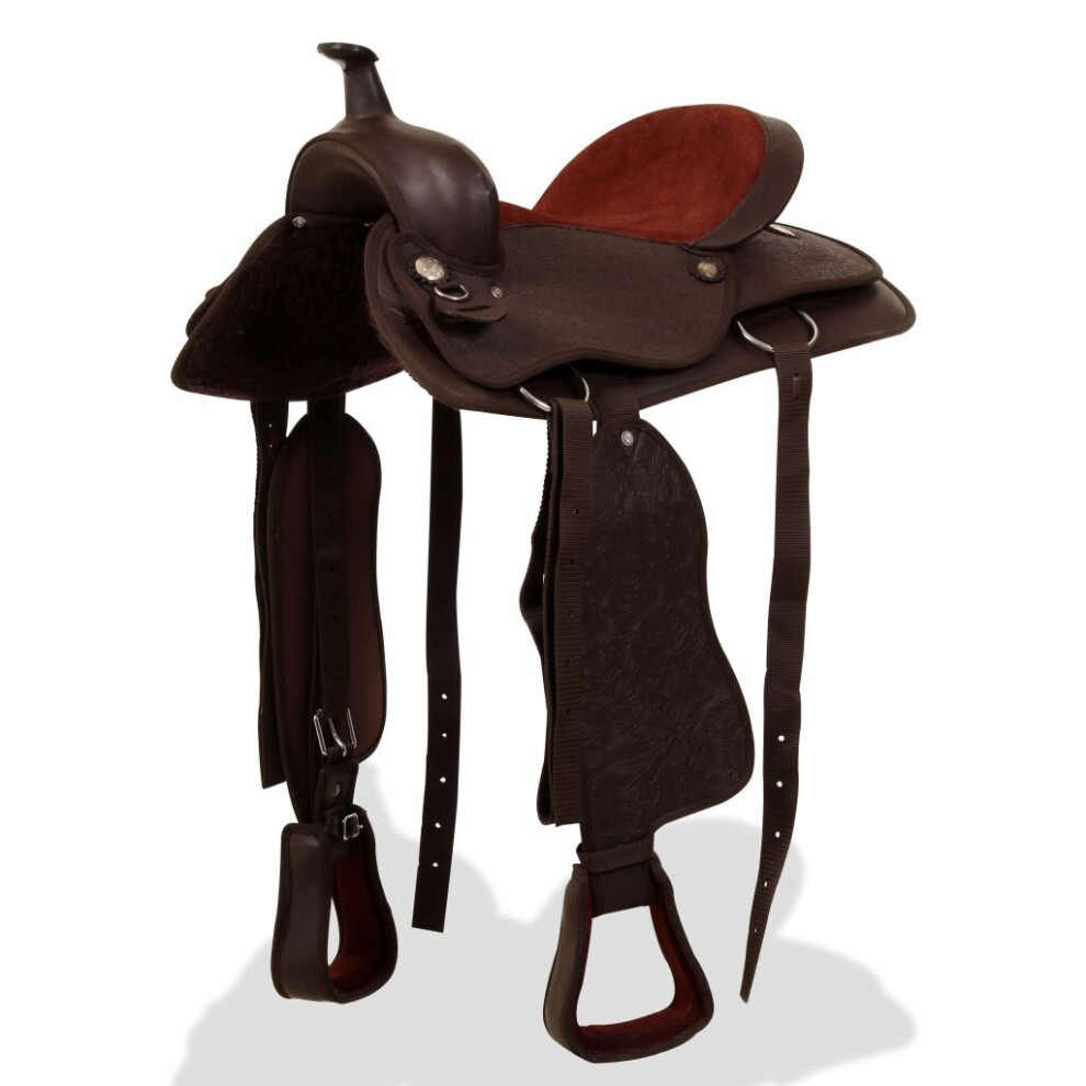 vidaXL Western Saddle Headstall&Breast Collar Real Leather 16" Brown Horse Pad