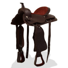 vidaXL Western Saddle Headstall&Breast Collar Real Leather 17" Brown Horse Pad