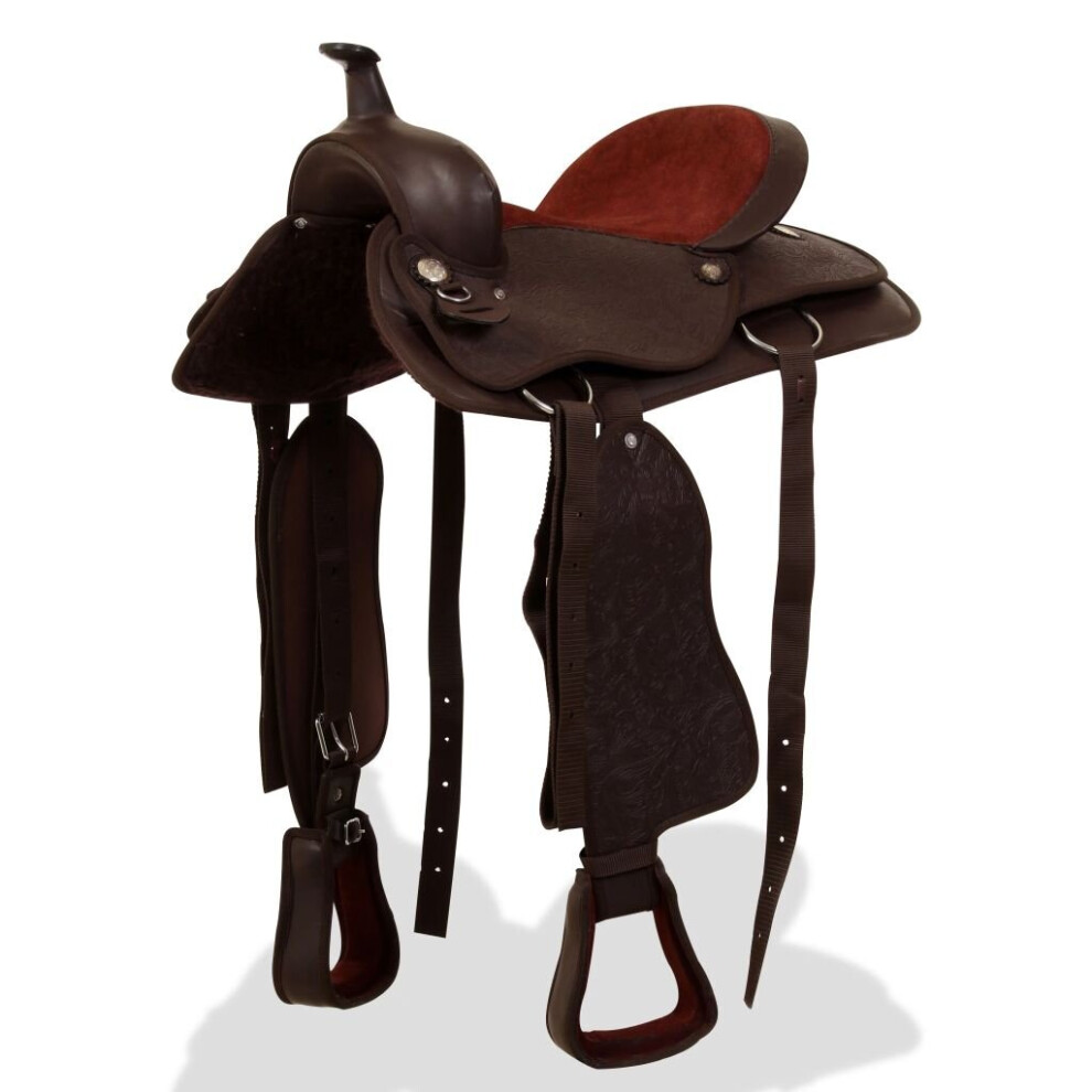 vidaXL Western Saddle Headstall&Breast Collar Real Leather 17" Brown Horse Pad