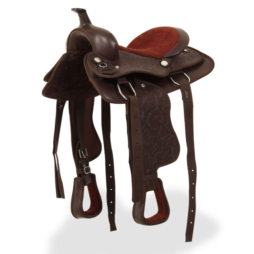 vidaXL Western Saddle Headstall&Breast Collar Real Leather 12" Brown Horse Pad