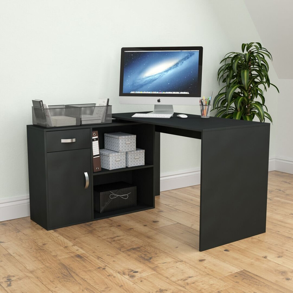 (Black) Longton Computer Desk Corner Adjustable L Shape