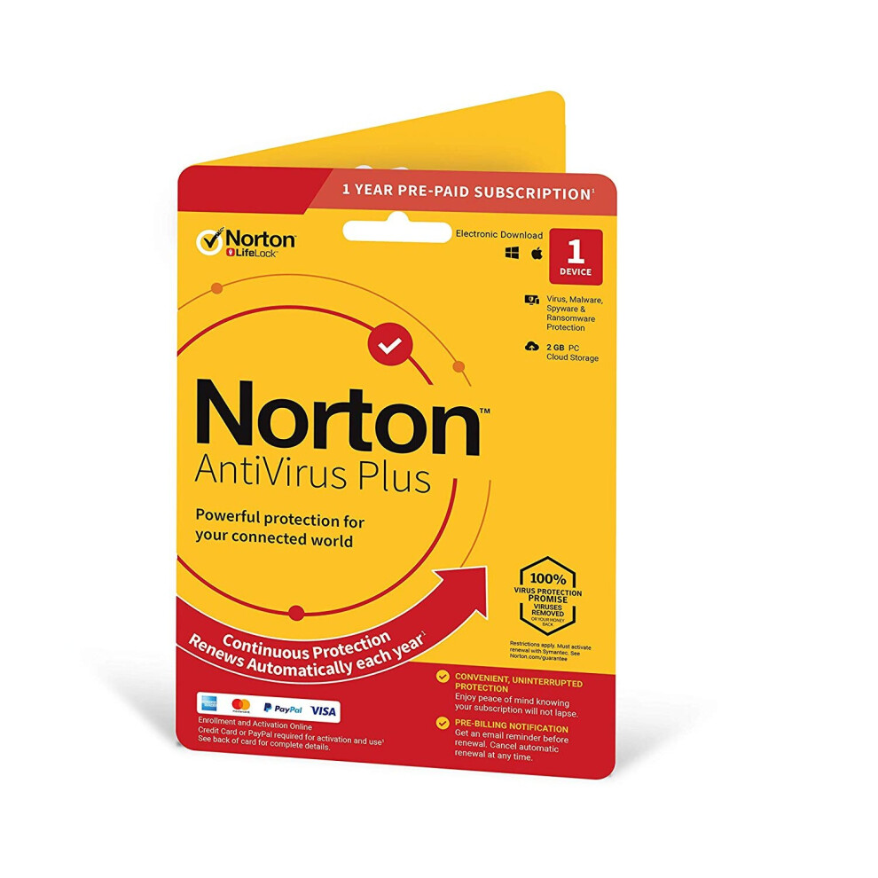 Norton AntiVirus Plus | 1 Device | 1 Year Subscription with Automatic Renewal