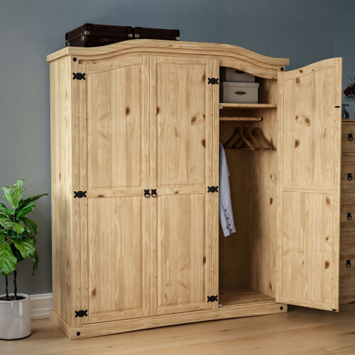 Home Discount Corona 3 Door Wardrobe Hanging Rail Shelf Rustic 2