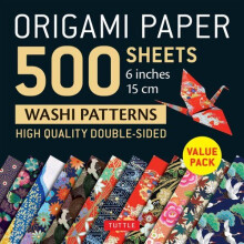 Origami Paper Pack: 500 Sheets, Japanese Washi Patterns, 6x6 in (15 cm), Double-Sided Color, 12 Unique Designs