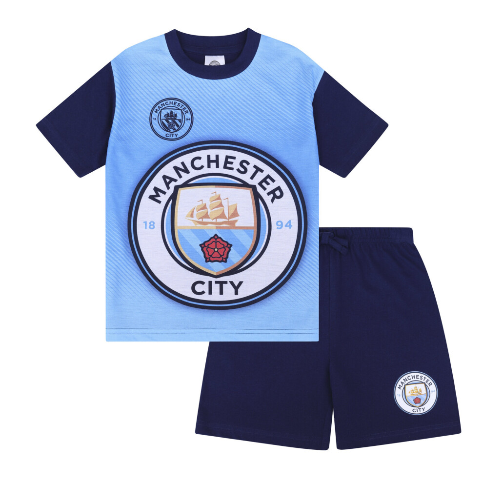 (Navy Blue, 12-13 Years) Manchester City FC Official Football Gift Boys Short Pyjamas