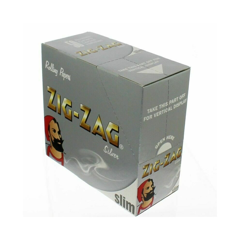Zig Zag King Size Slim Rolling Paper Full Box – 50 Booklets (32 Leaves Each) Ultra-Thin Gum Arabic, Slow Burning, Made In France Silver