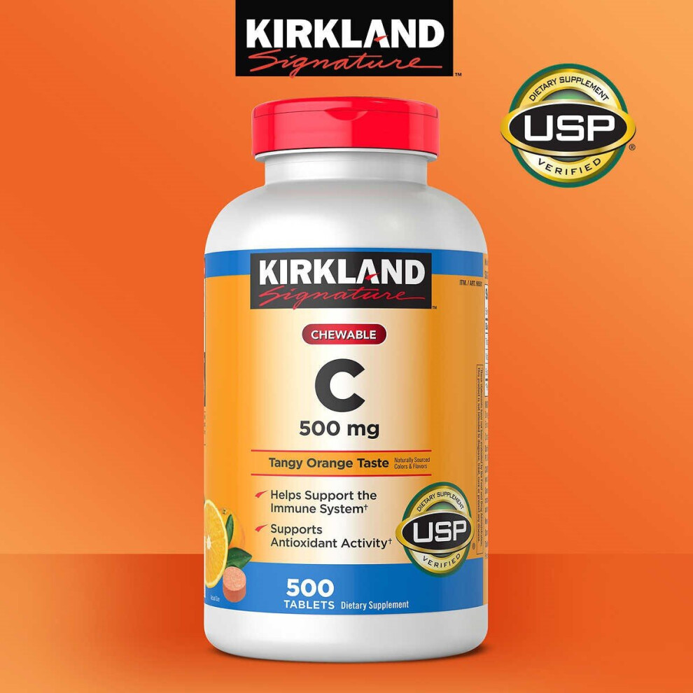 Kirkland Signature 500mg Vitamin C Chewable Tablets Tangy Orange 500ct