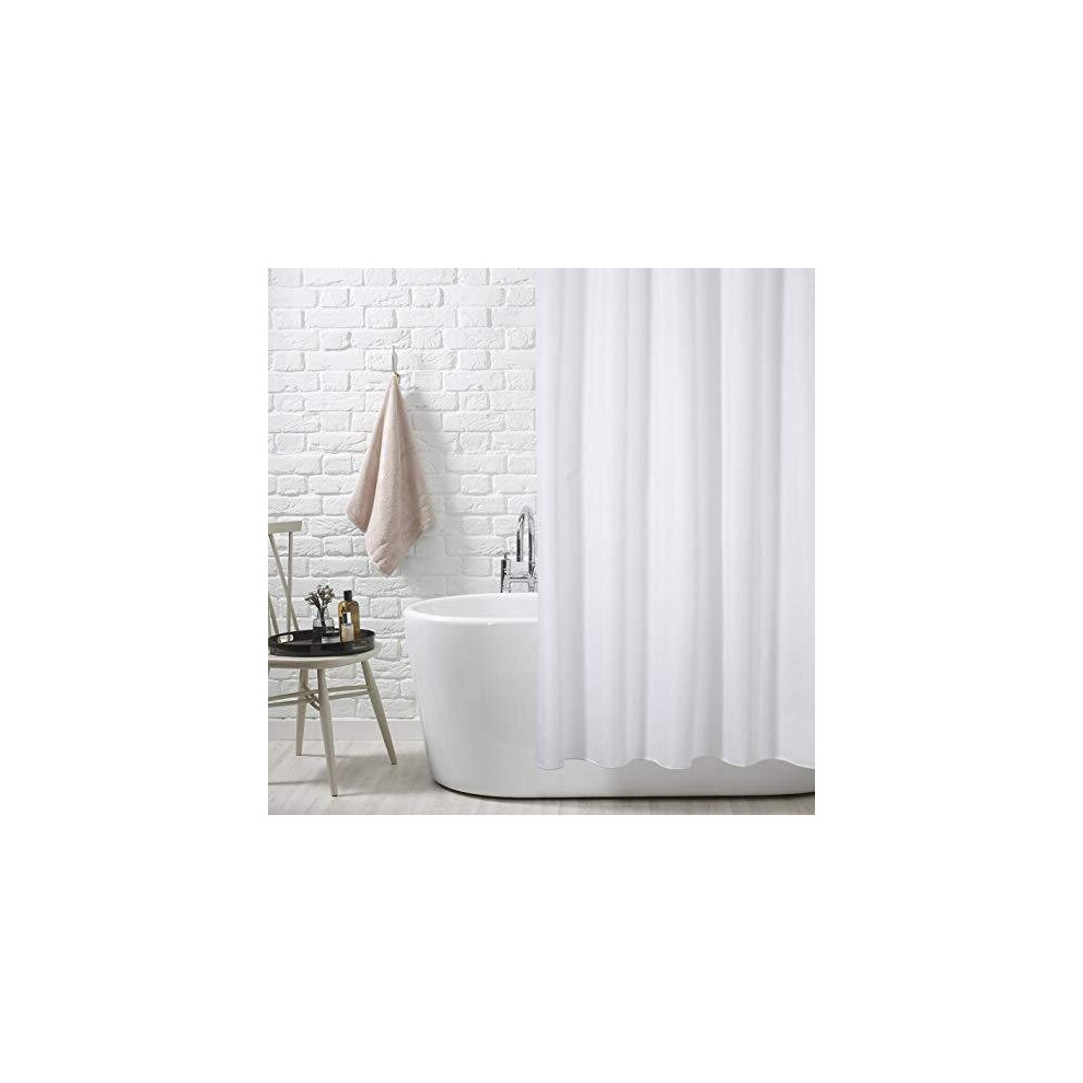 KAV - Shower Curtain Mould and Mildew Resistant Solid White, 180 x 180 cm (71 x 71 Inch) | 100% Polyester (Plain White)