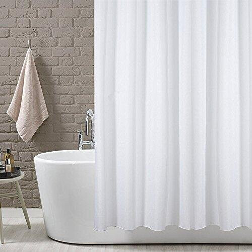 KAV extra wide width Plain White polyester Fabric Mould and Mildew Resistant Curtain Shower (210 width x 180 drop)