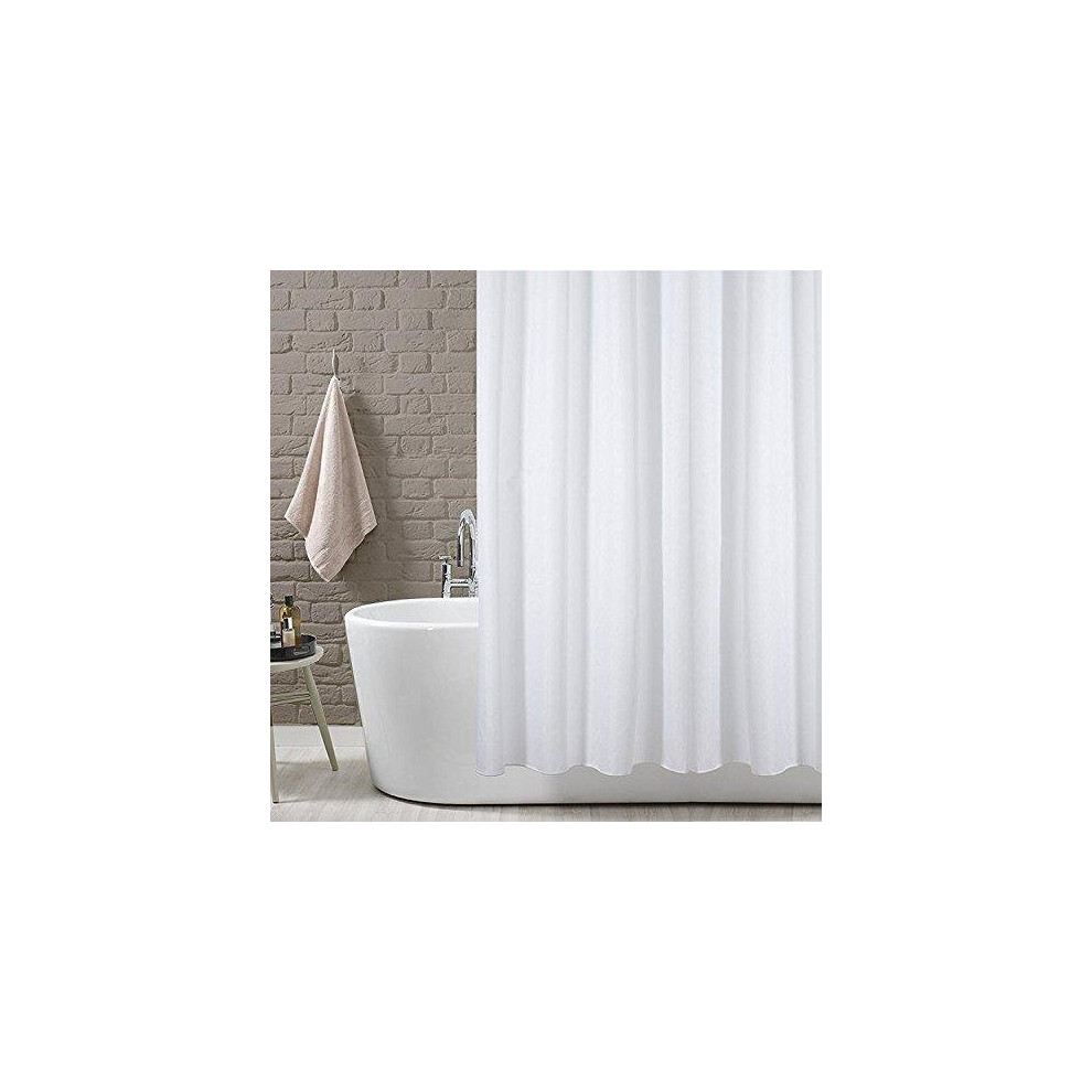 KAV extra wide width Plain White polyester Fabric Mould and Mildew Resistant Curtain Shower (210 width x 180 drop)