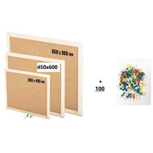 KAV Wooden Frame Cork Notice Boards | Office Memo School with 100 Push Pins Classic Wood Frame Board (Choose size from Drop Down) (600MM x 900MM (60CM