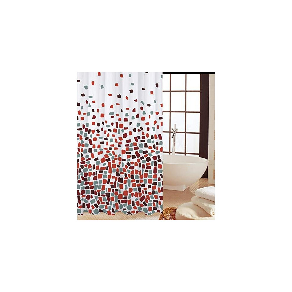 KAV Polyester Fabric Shower Mould and Mildew Resistant Curtain 180 x 180 cm (71 x 71 Inch) Tiles Patterned (Choose Colour from Drop Down menu) (Red Mo