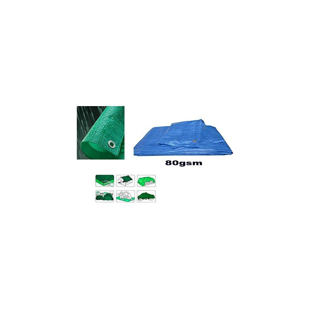 Kav - Universal Premium Cover Lightweight 80 Gsm Heavy Duty Plastic Waterproof Tarpaulin Tarpoline Tarpaulins Ground Sheet In Blue Or Green For Campin 5056089520590