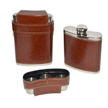 KAV Pocket Hip Flask 10 Oz with Funnel - Stainless Steel with Leather Wrapped Cover and 100% Leak Proof