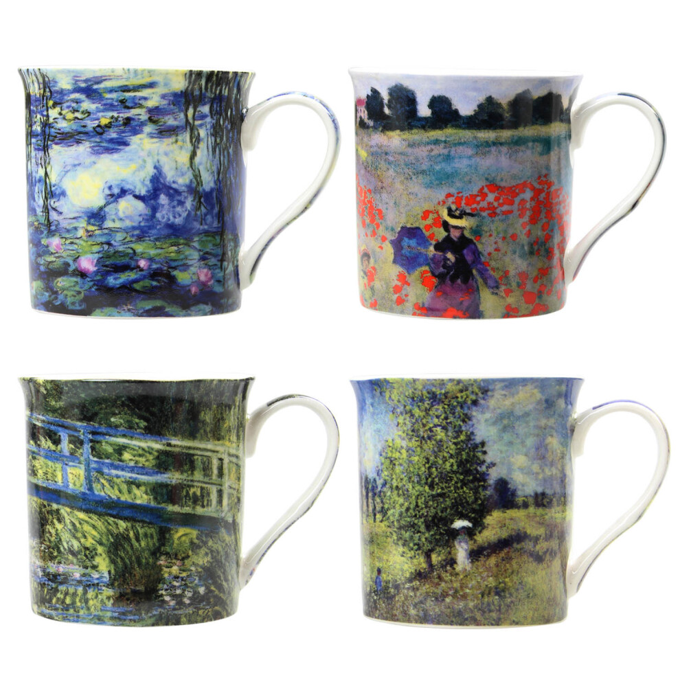 Set of 4 Tea Coffee Mugs Claude Monet Paintings Cups Fine China Mug Drinks Cup