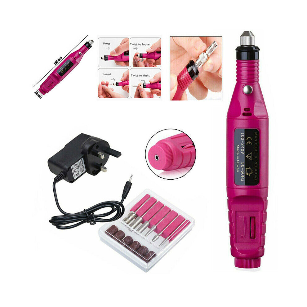 (Red) Professional Electric Nail Drill Machine Art Acrylic File Manicure Polish Bits