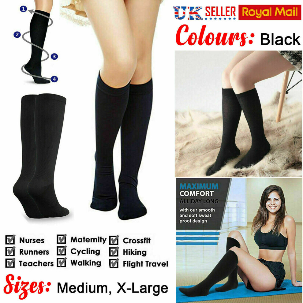 (Black Large/ XLarge	) Travel Flight Miracle Socks Unisex Compression