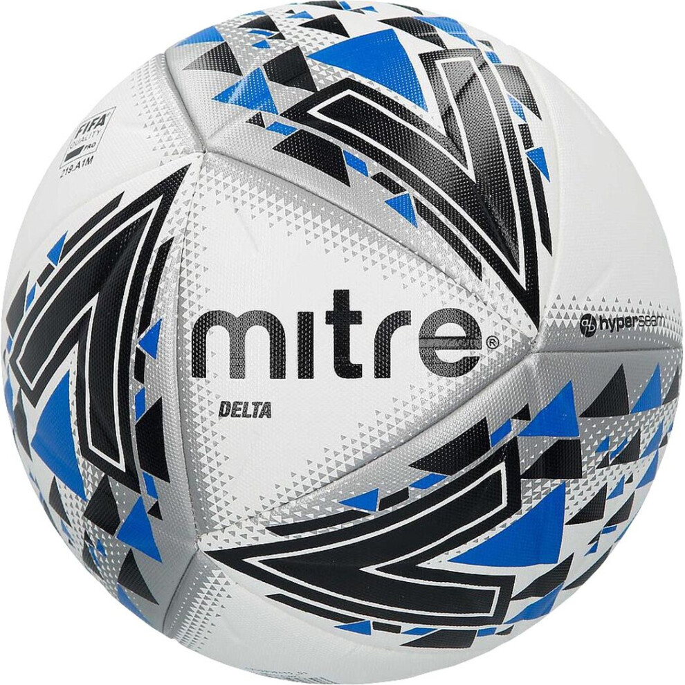 (5, White/Black/Blue) Mitre Delta Professional Match Ball Football White/Black/Blue Size 4 Or 5 (2020)