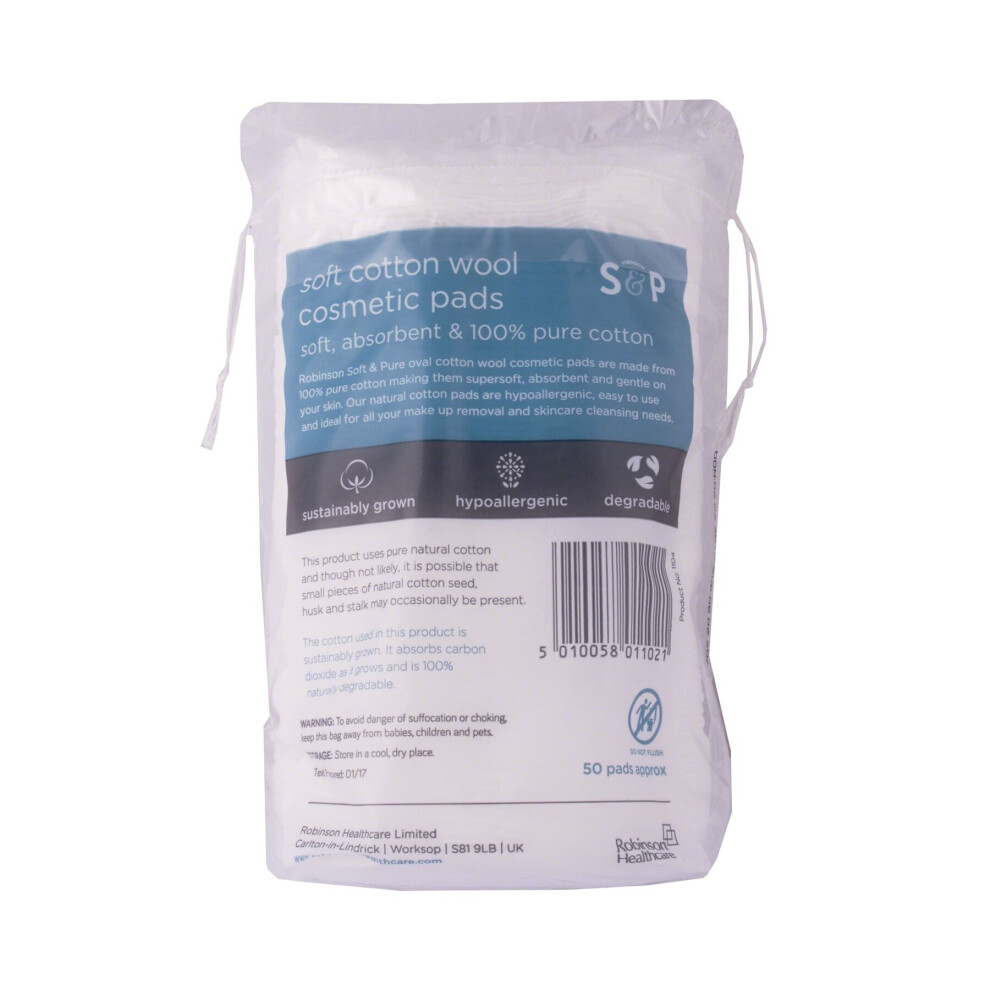 Cottontails Soft & Pure Oval Cotton Wool Pads, Pack Of 50 X 12 Packs