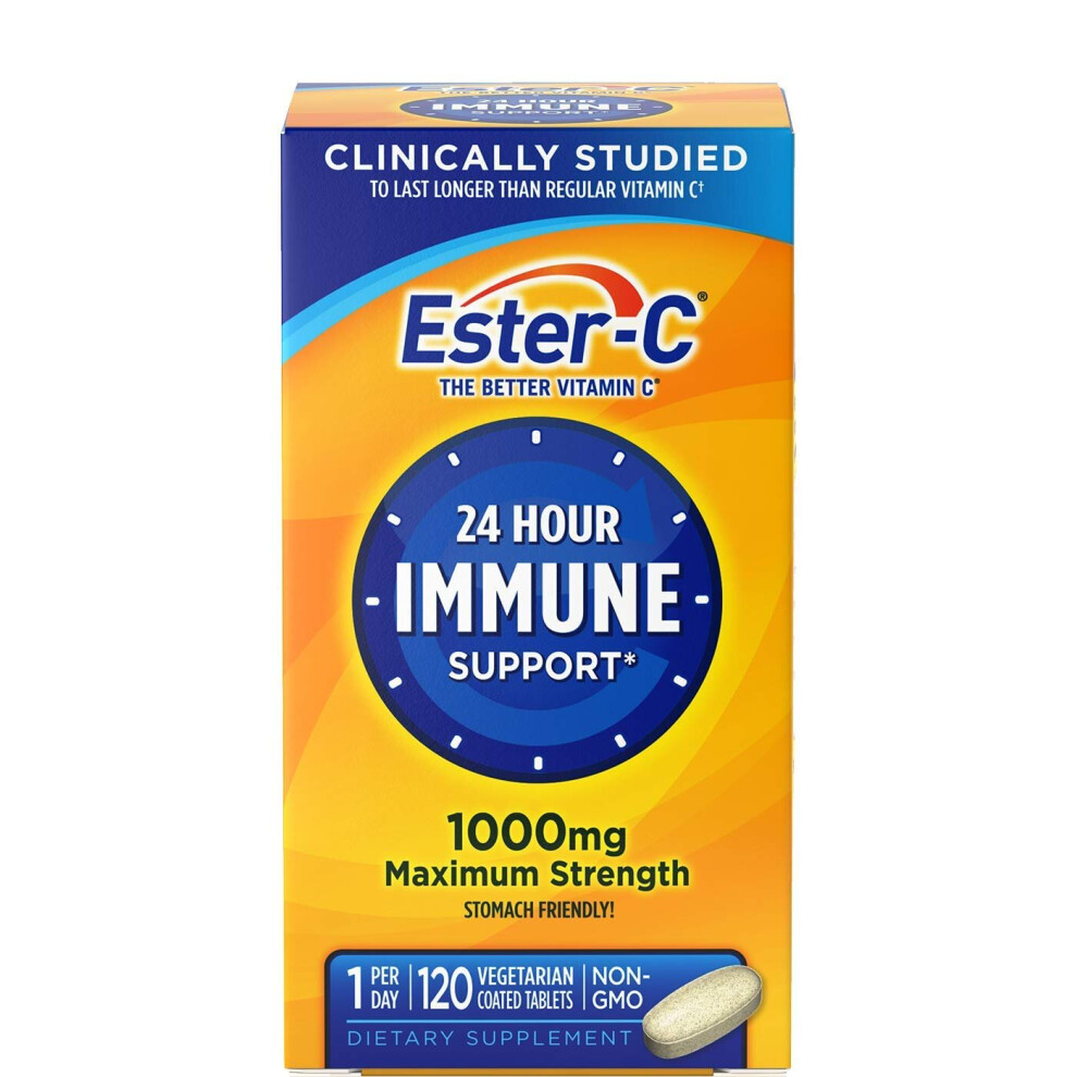 Ester-C 24 Hr Immune Support 1000 mg Vitamin C, 120 Vegetarian Coated Tablets - Maximum Strength 1000mg Dietary Supplement