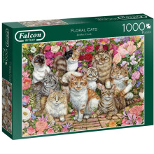 Jumbo Falcon de Luxe Floral Cats 1000 Piece Jigsaw Puzzle