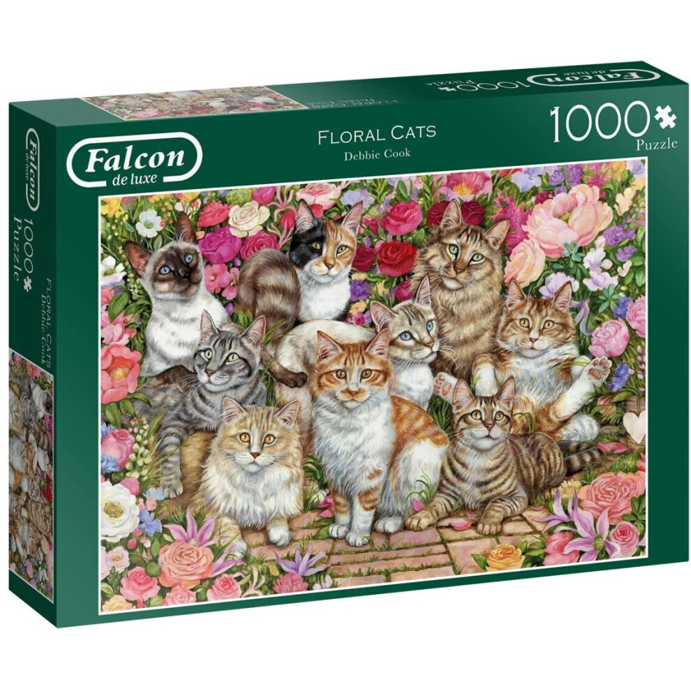 Falcon De Luxe Jumbo Floral Cats 1000 Piece Jigsaw Puzzle