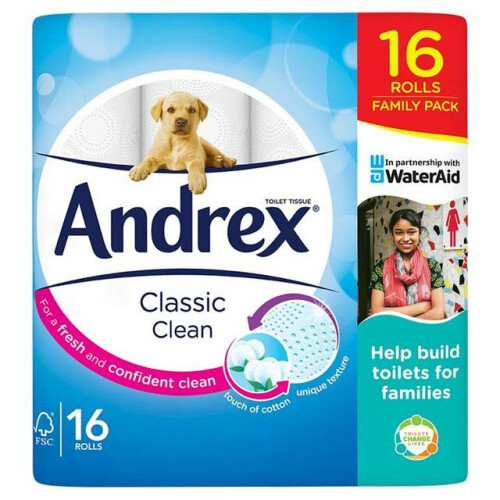 Andrex Andrex Classic Clean Toilet Roll Tissue - 16 Toilet Rolls