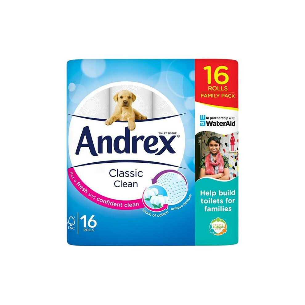 Andrex Classic Clean Toilet Roll Tissue - 16 Toilet Rolls