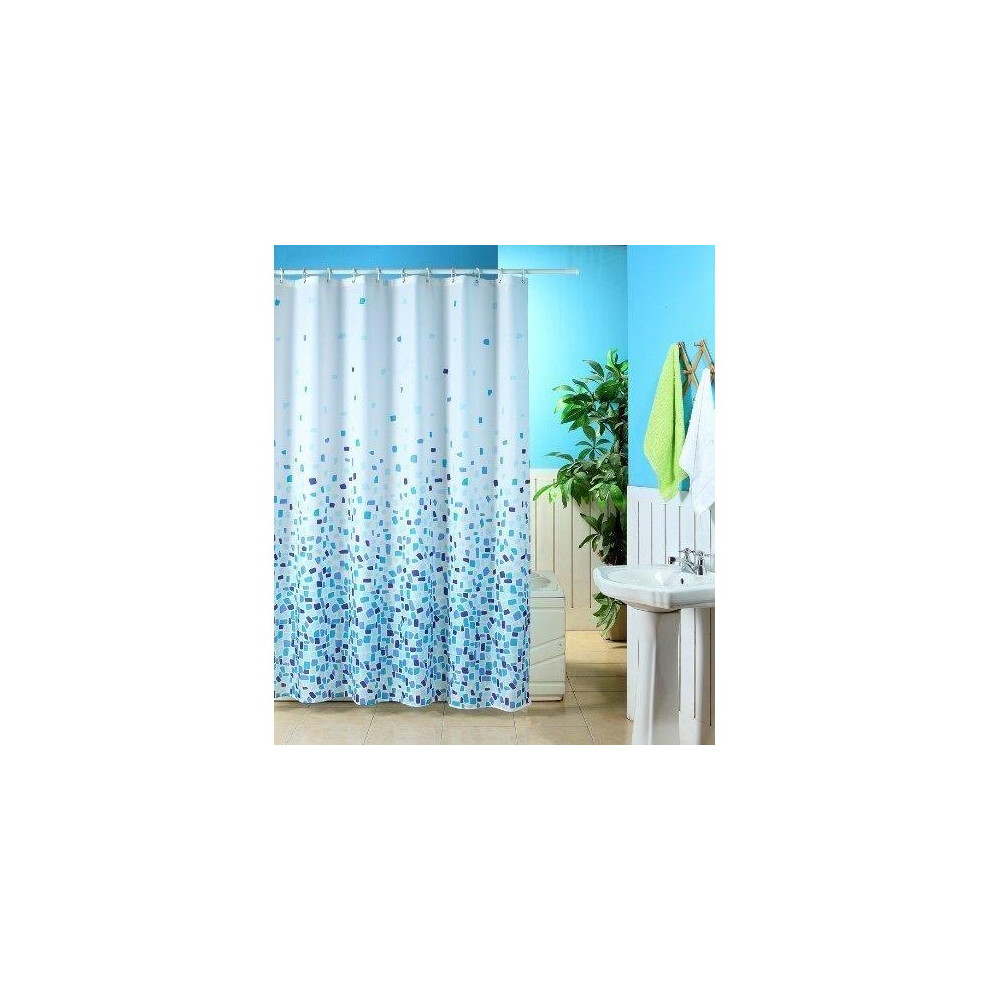 Kav - Shower Curtain Mould And Mildew Resistant Solid White, 180 X 180 Cm (71 X 71 Inch) | 100% Polyester (Mosaic Blue) Blue,White