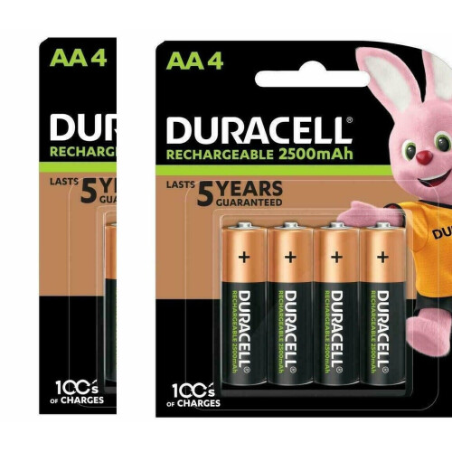 8 x Duracell AA 2500 mAh Rechargeable Batteries, NiMH HR6 MN1500 Duralock