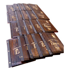 (Yes FREE for orders 15+) Menu Wooden Holder Cover Restaurant Logo Engraving
