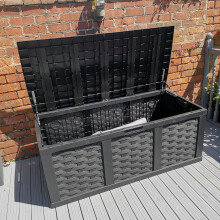 HUGE XXL 634 Litre Rattan Style Garden Cushion Storage Box - Sit on Lid Black