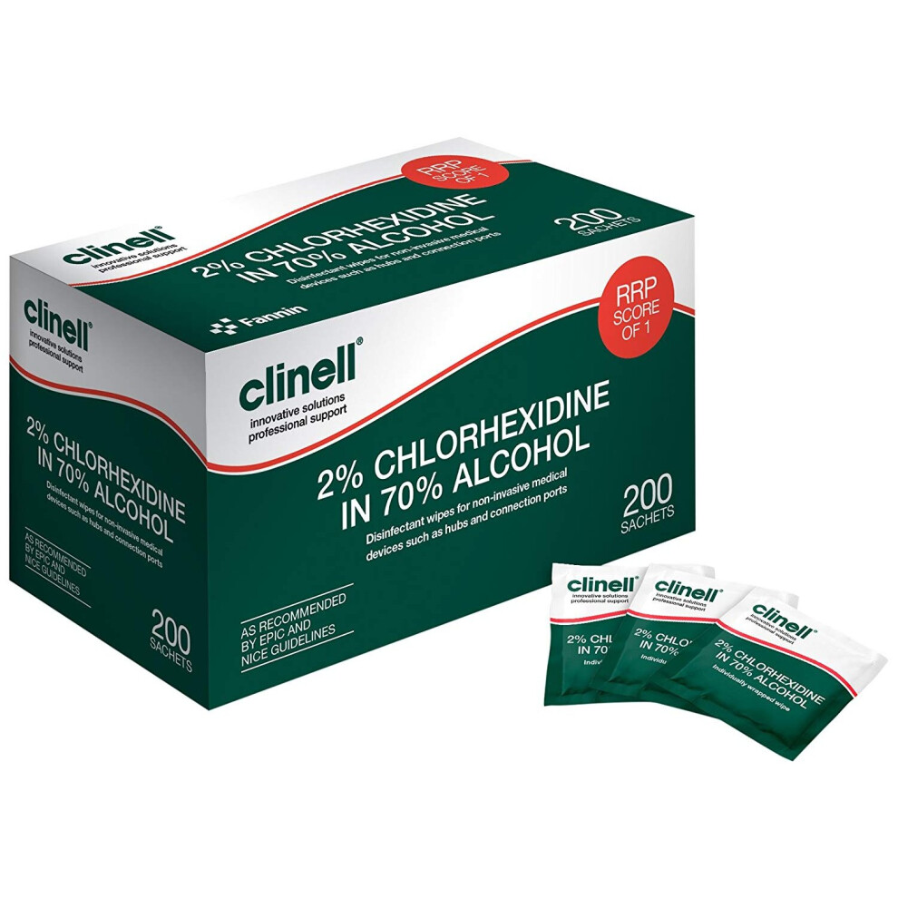 Clinell 240 Sachets 70% Alcoholic 2% Chlorhexidine Medical Disinfectant Wipes