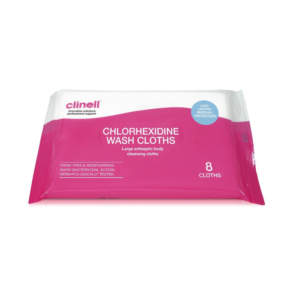 Clinell Chlorhexidine Wash Cloths Large Antiseptic Body Cleansing Wipes 8 Pack