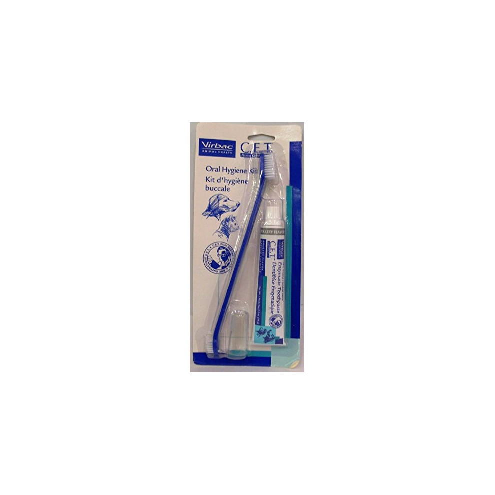 Virbac Poultry Flavour Toothpaste Kit For Dogs - 70G Paste, Fingerbrush, Dual-Ended Toothbrush & Oral Hygiene Guide