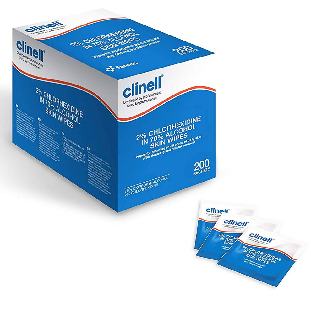 Clinell 2% Chlorhexidine 70% Alcohol Skin Wipes Disinfectant X 200