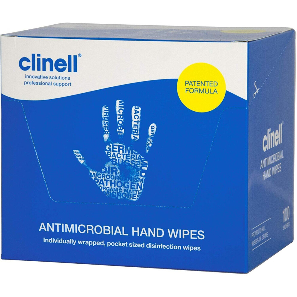 Clinell Antimicrobial Disinfectant Hand Wipes Anti-Bacterial x 100 Sachets